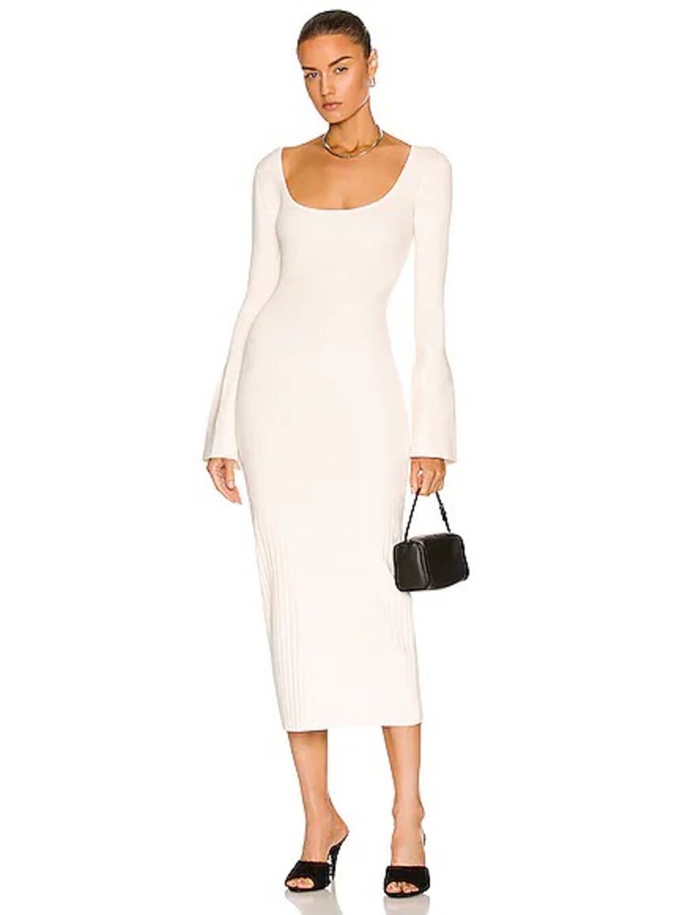 Alexis Medella Pearl Ivory Knit Open Back Bodycon Midi Dress M
